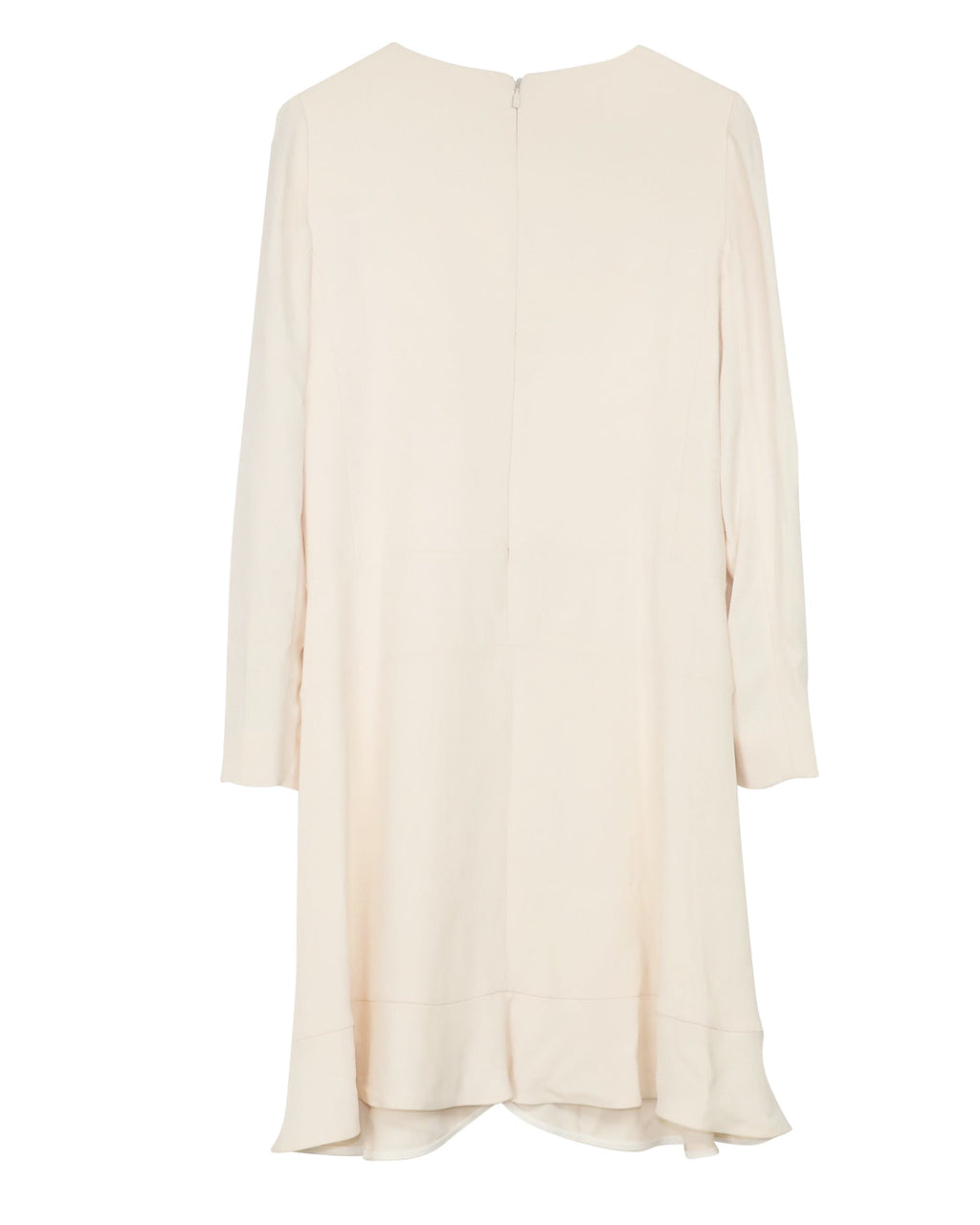 Chloe Long Sleeve Dress with Ruffle in Cream Crepe