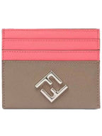 Fendi Logo Diamond Card Wallet Pink Beige