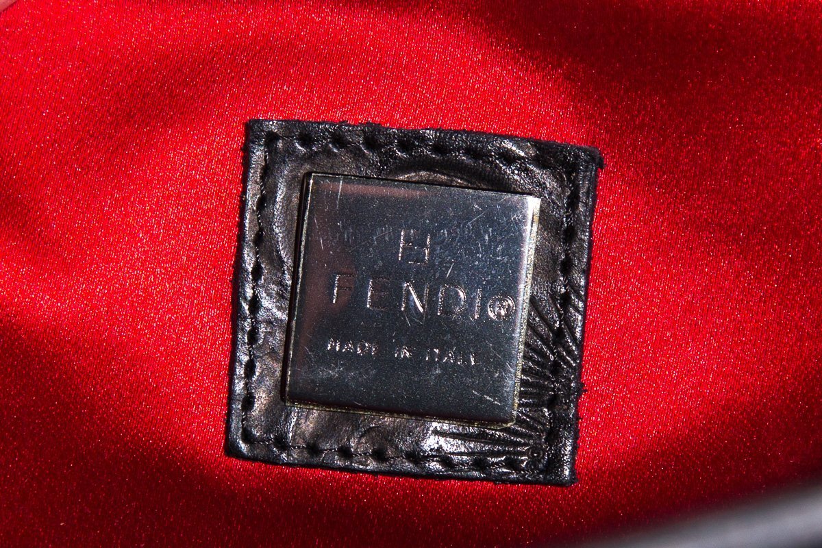 Fendi Vintage Black Leather Embossed Flower Handle Bag