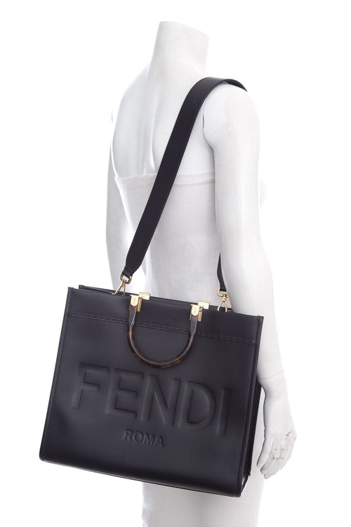 Fendi Black Leather Sunshine Shopper Tote