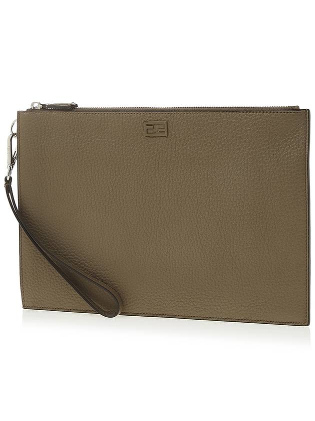 Fendi FF Logo Flat Leather Clutch Bag Beige