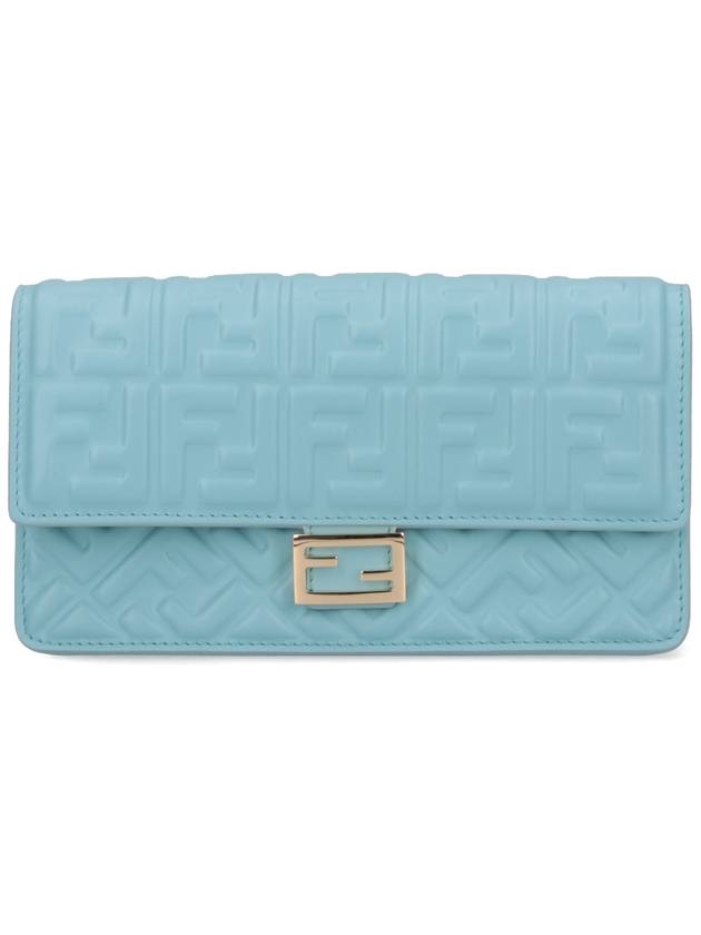 Fendi FF Baguette Nappa Leather Long Wallet Sky Blue