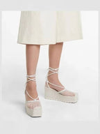 Bottega Veneta Stretch Mesh Espadrille Wedge Heels Optic White