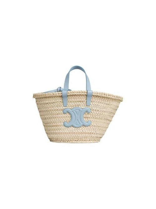 CELINE Teen Triomphe Classic Panier Raffia Tote Bag Pale Blue