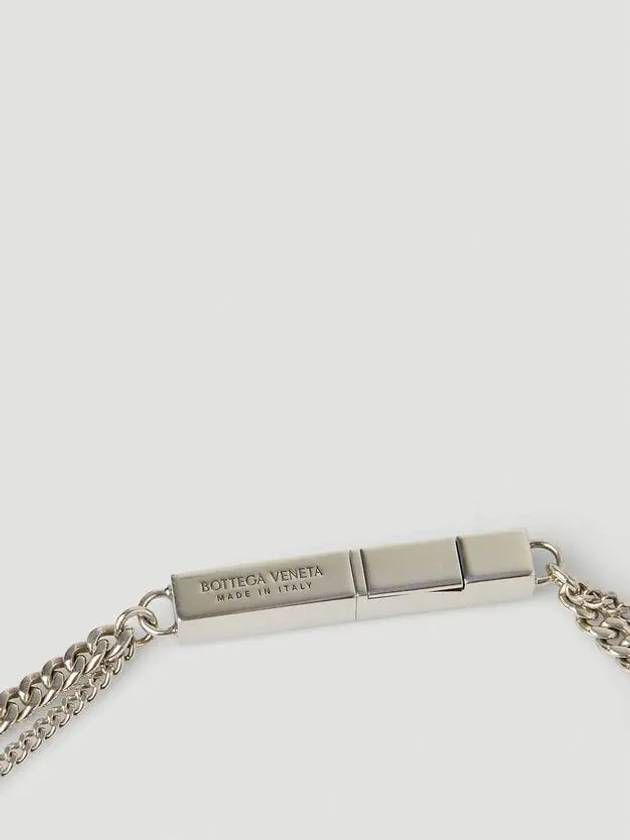 Bottega Veneta Double Curb Chain Logo Necklace Silver