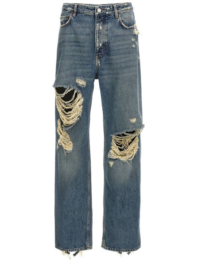 Balenciaga Distressed Denim Straight Jeans Blue