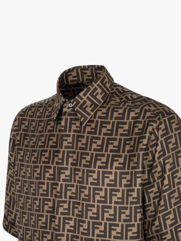 Fendi Men's FF Motif Silk Short Sleeve Shirt Brown