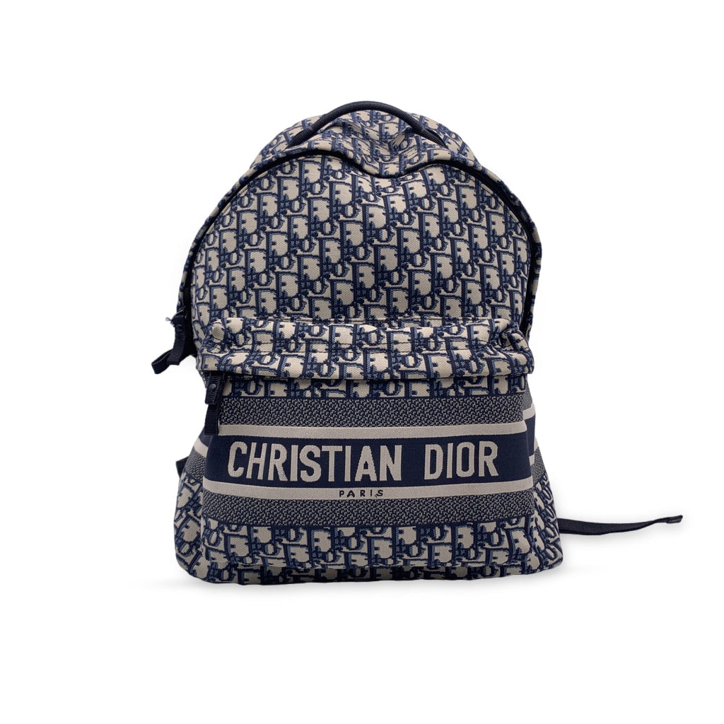 CHRISTIAN DIOR Blue Oblique Canvas Diortravel Backpack Bag