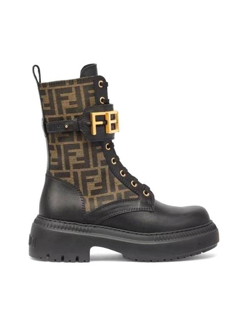 Fendi Fendigraphy Leather Worker Boots black Brown
