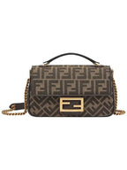 Fendi Baguette Chain FF Jacquard Medium Cross Bag Brown