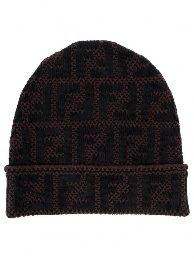 Fendi FF Jacquard Pattern Beanie Black Brown
