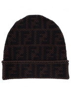 Fendi FF Jacquard Pattern Beanie Black Brown