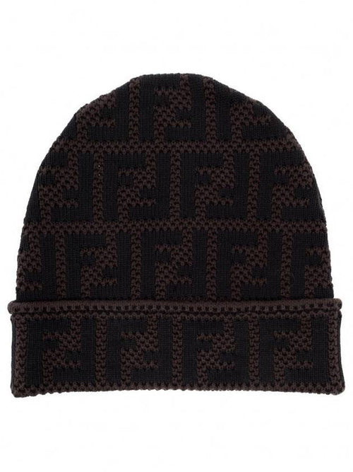 Fendi FF Jacquard Pattern Beanie Black Brown