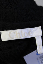 Chloe Womens Black Wool Open Knit Crew Neck Long Sleeve Sweater Dress