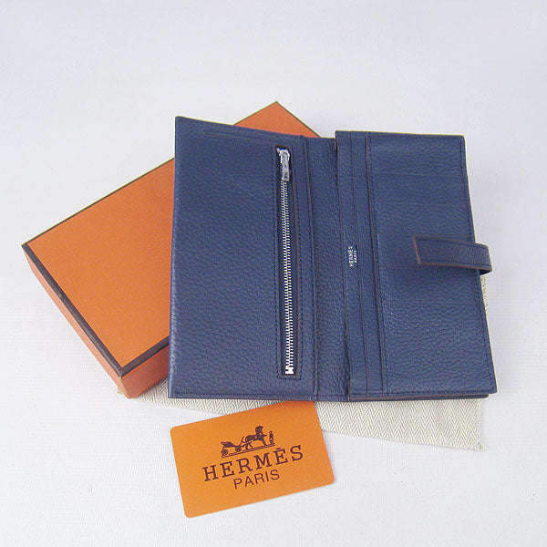 Hermes Wallet H015 Ladies Cow Leather Blue