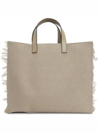 Fendi FF Fabric Tote Bag with Fringes Beige