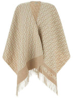Fendi Roma Allover Logo Wool Cashmere Cape White