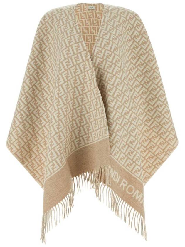 Fendi Roma Allover Logo Wool Cashmere Cape White