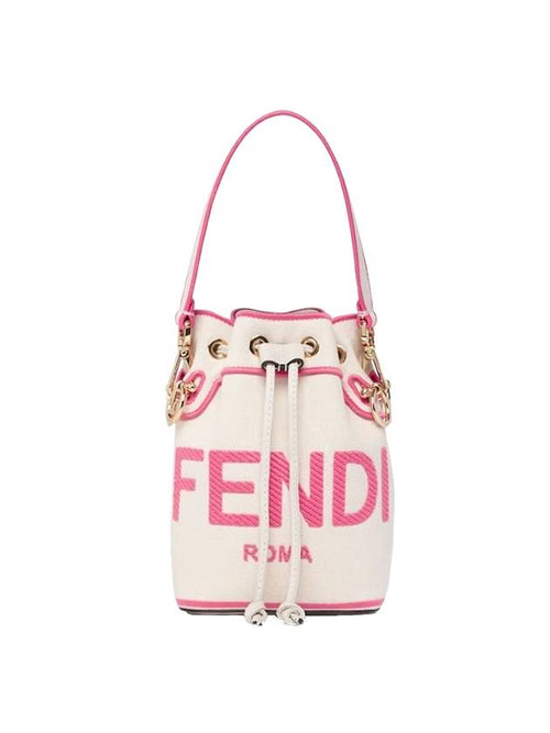Fendi Roma Mon Treso Mini Canvas Bucket Bag Beige