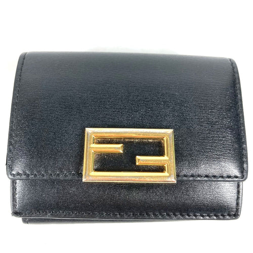 FENDI Trifold wallet 8M0395 leather black logo Women