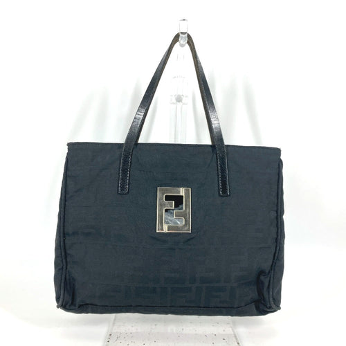 FENDI Tote Bag Nylon, Leather black vintage Zucca Women