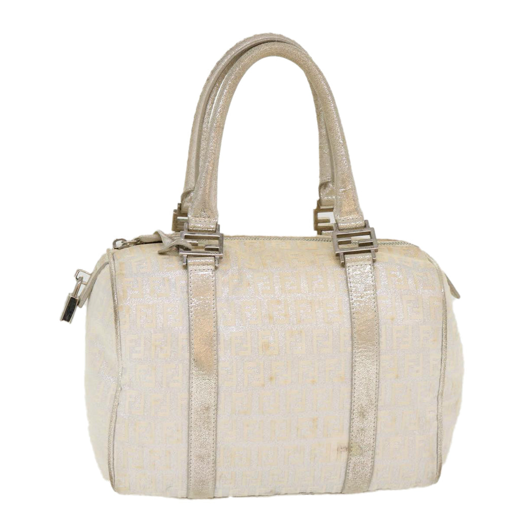 FENDI Zucchino Canvas Hand Bag Silver  40060