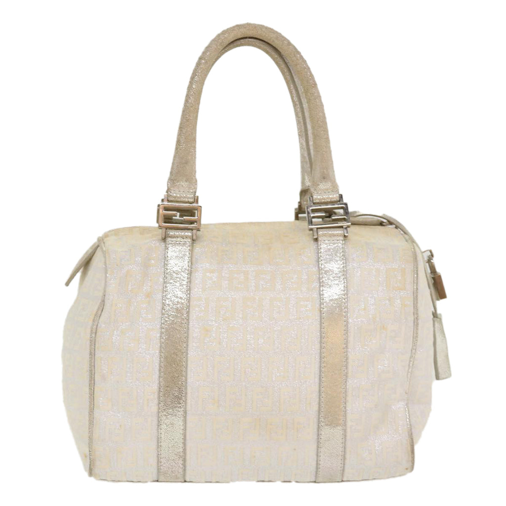 FENDI Zucchino Canvas Hand Bag Silver  40060