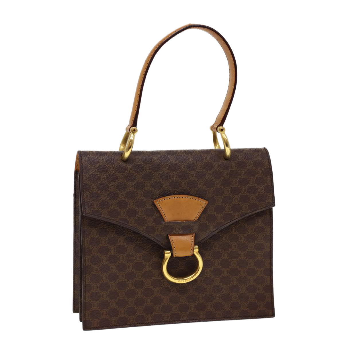 CELINE Macadam Canvas Hand Bag PVC Leather Brown  40087