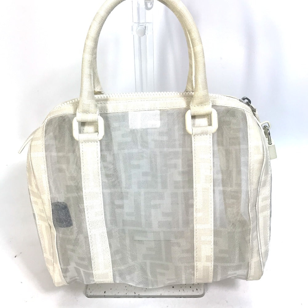 FENDI Boston Duffel bag leather white handbag bag Zucca mesh Women