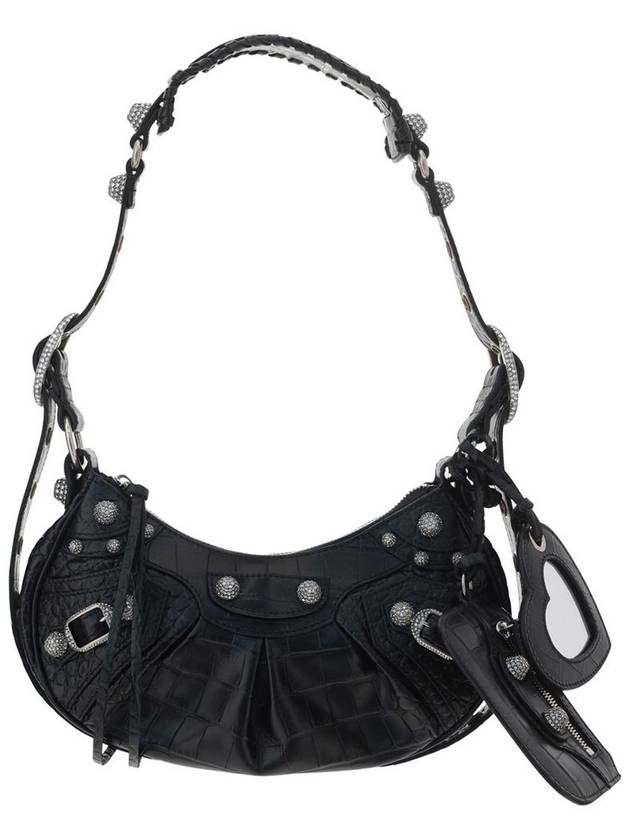 Balenciaga Le Cagole Crocodile Embossed Shoulder Bag Black