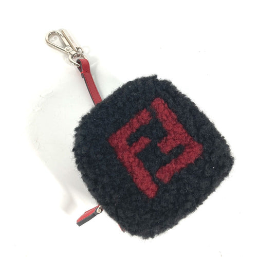 FENDI Bag charm Fur, Leather black Dice logo Women