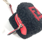 FENDI Bag charm Fur, Leather black Dice logo Women