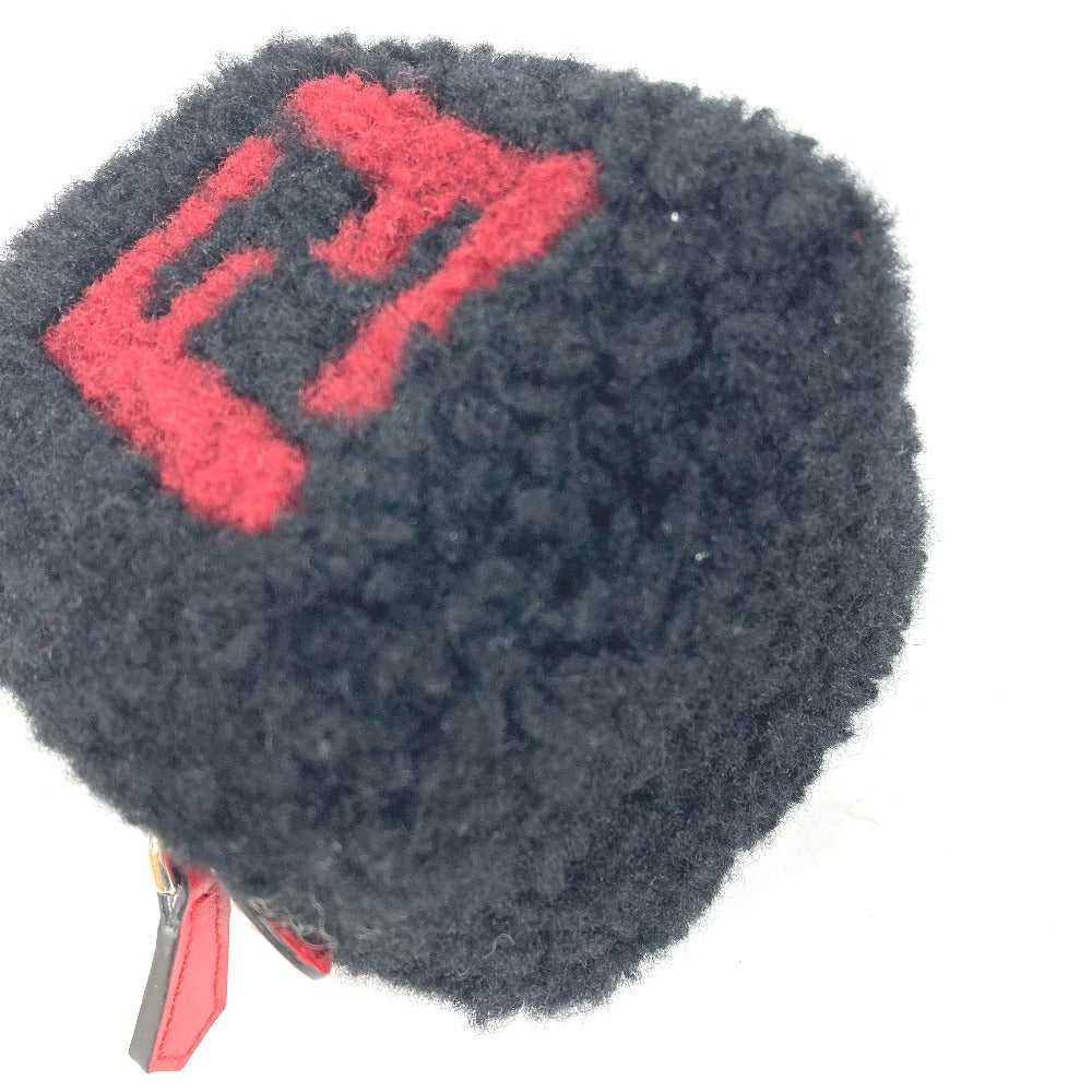 FENDI Bag charm Fur, Leather black Dice logo Women