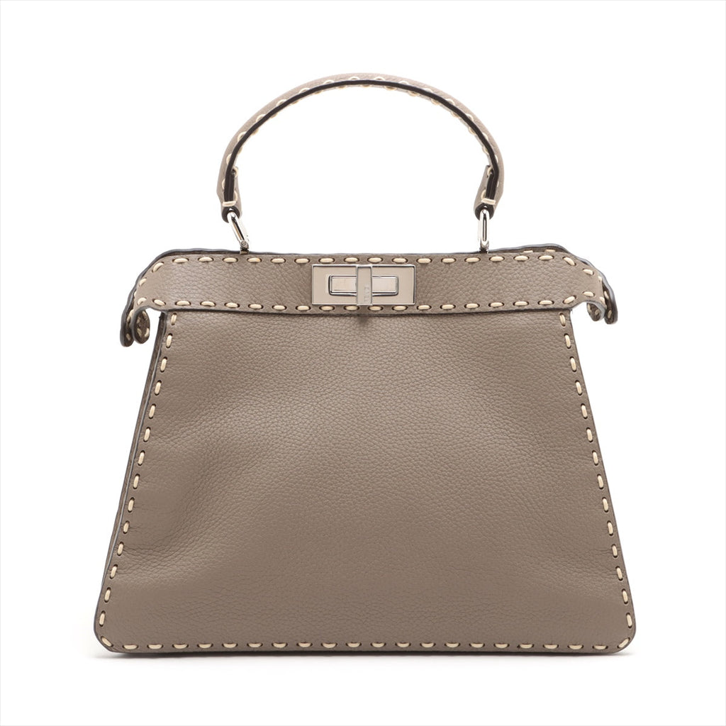 Fendi Peekaboo I See You Handbag Taupe Leather 2WAY 8BN321