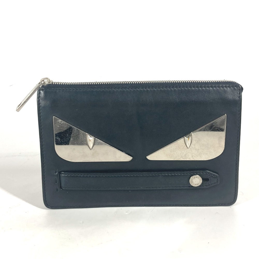 FENDI Clutch bag 7VA350 leather black Monster Bugs mens
