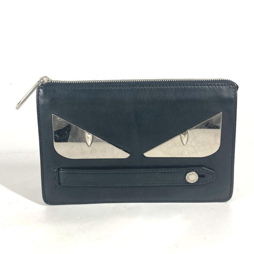 FENDI Clutch bag 7VA350 leather black Monster Bugs mens