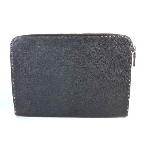 FENDI Clutch bag leather Dark brown bag pouch Celeria mens