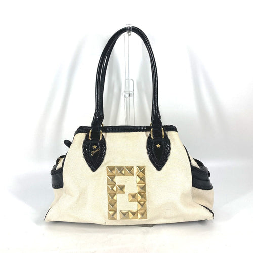 FENDI Tote Bag Canvas, enamel white Studs logo Etnico Women