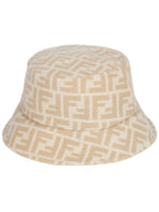 Fendi FF Jacquard Wool Silk Bucket Hat Beige