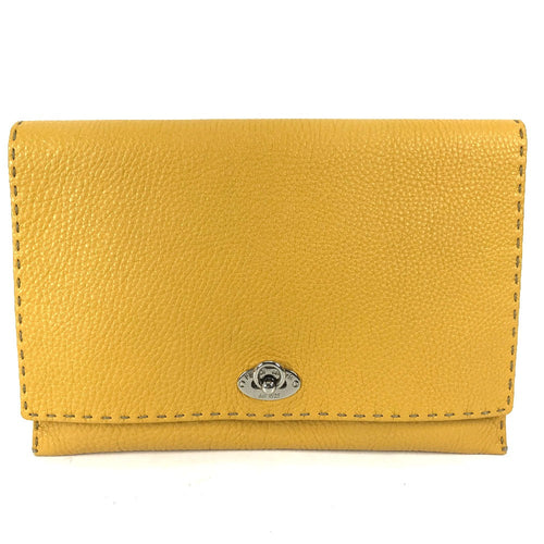 FENDI Clutch bag leather yellow Celeria mens