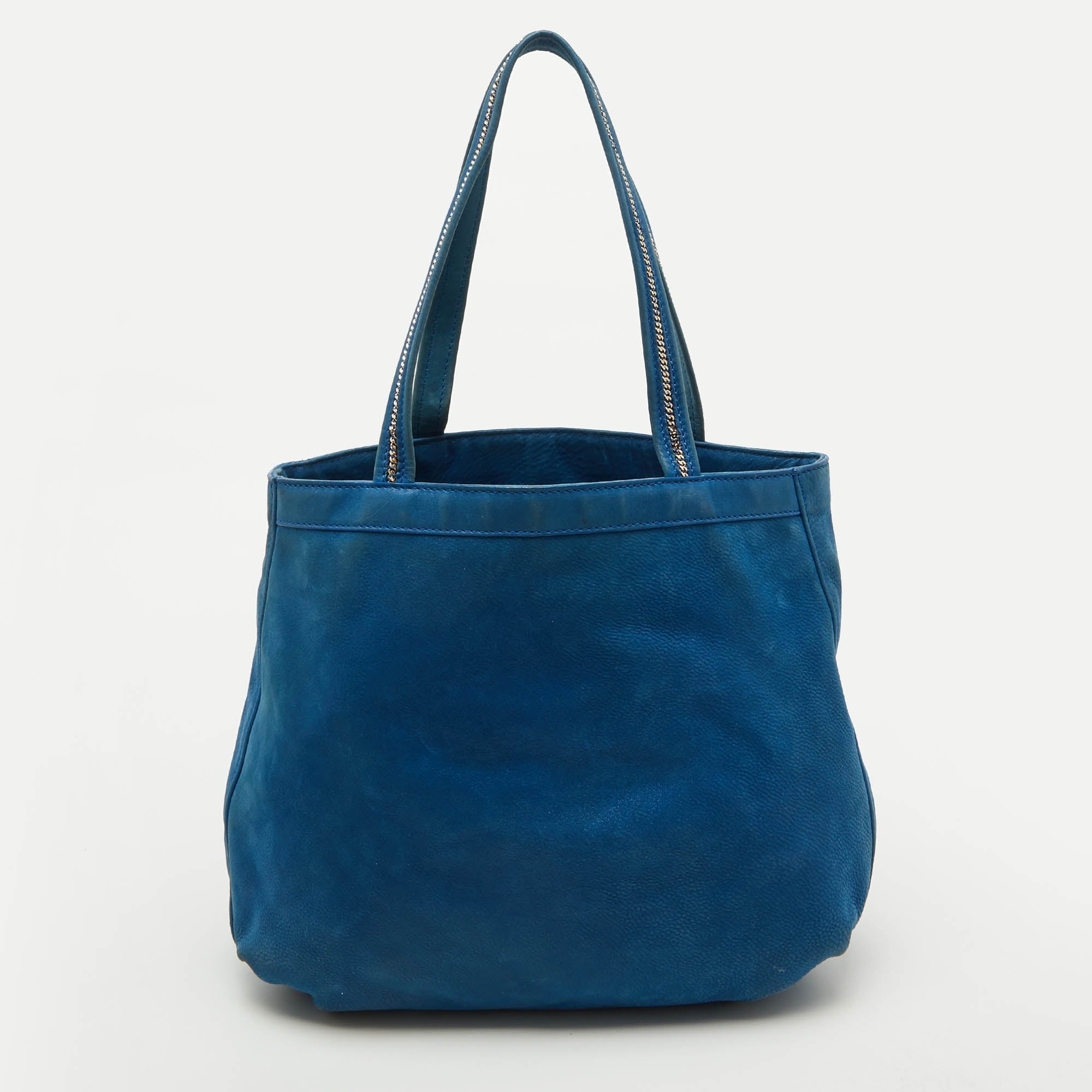 Fendi Metallic Blue Nubuck Leather Ff Tote