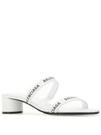 Balenciaga Logo Strap Round Sandal Heels White