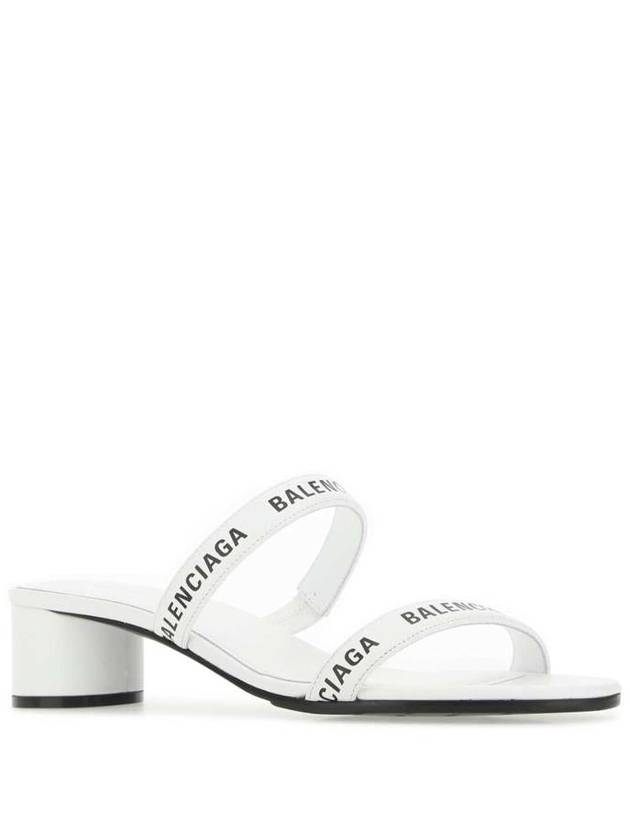 Balenciaga Logo Strap Round Sandal Heels White