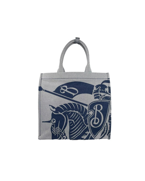 Burberry Knight Canvas Tote Women Navy Gray Tote Bags