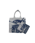 Burberry Knight Canvas Tote Women Navy Gray Tote Bags