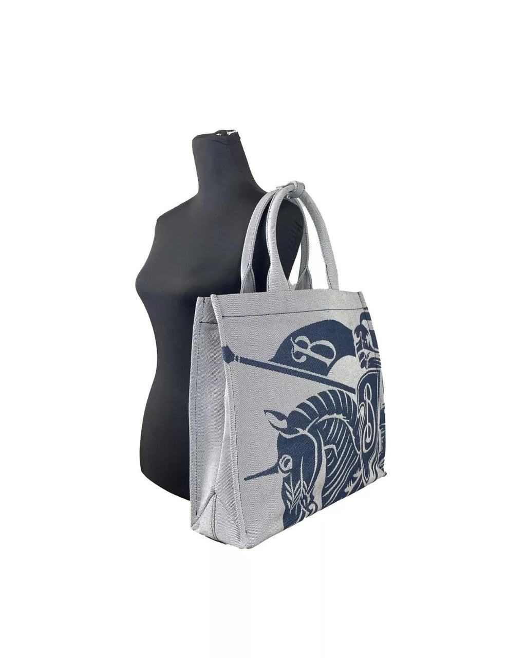 Burberry Knight Canvas Tote Women Navy Gray Tote Bags