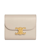 CELINE Triomphe Small Shiny Calfskin Half Wallet Light Stone