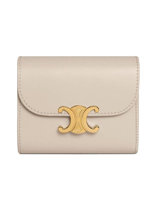 CELINE Triomphe Small Shiny Calfskin Half Wallet Light Stone