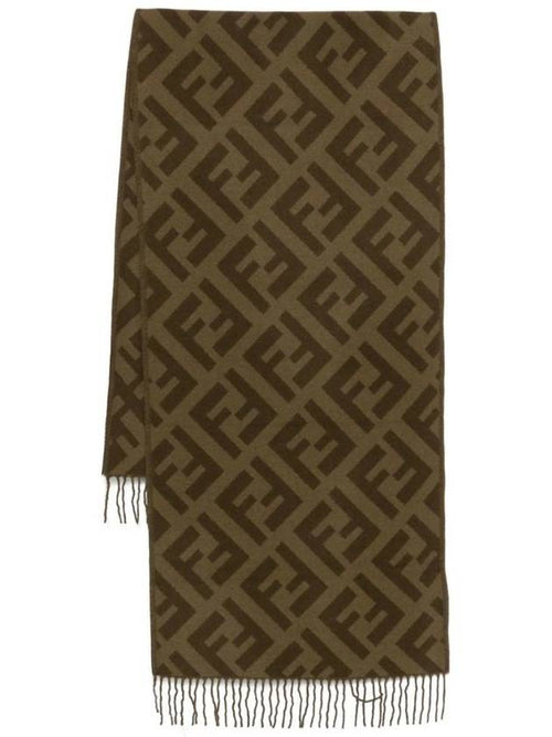Fendi FF Motif Fringe Cashmere Scarf Green