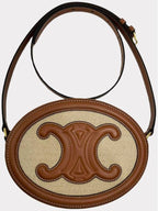 CELINE Cuir Triomphe Textile Calfskin Oval Cross Bag Natural Tan